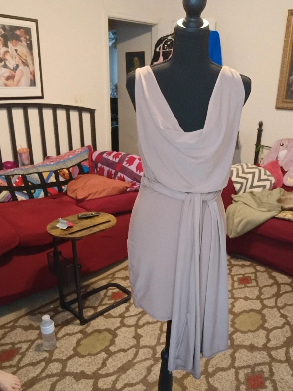 Fashion Nova One-Shoulder Draped Midi Dress in Taupe